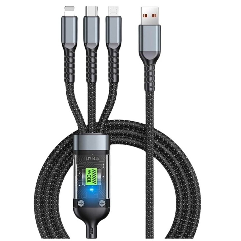 3 in 1 fast charging cable for Iphone and Android, 2mt